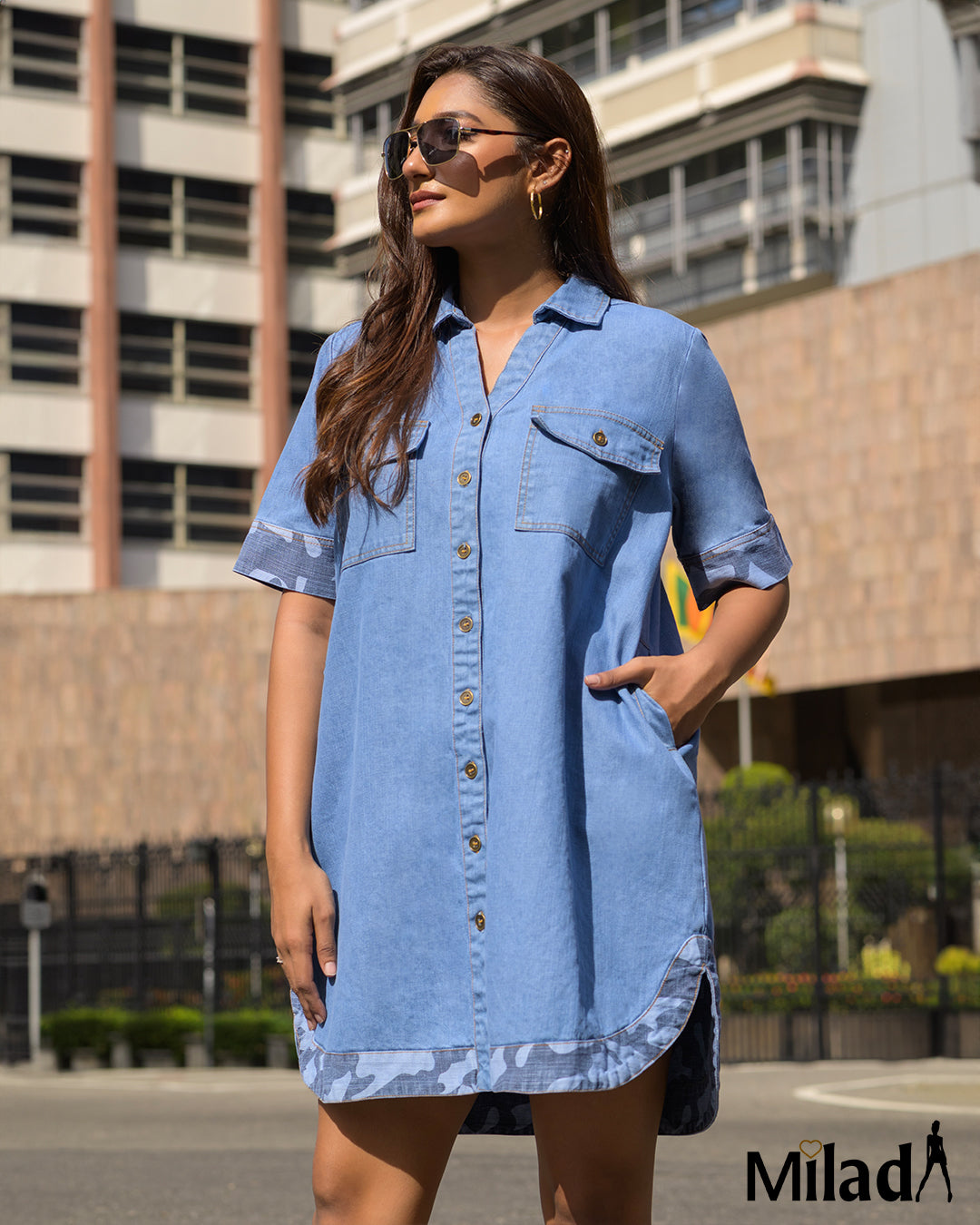 CAMA PRINTED BUTTON UP SHIRT DRESS