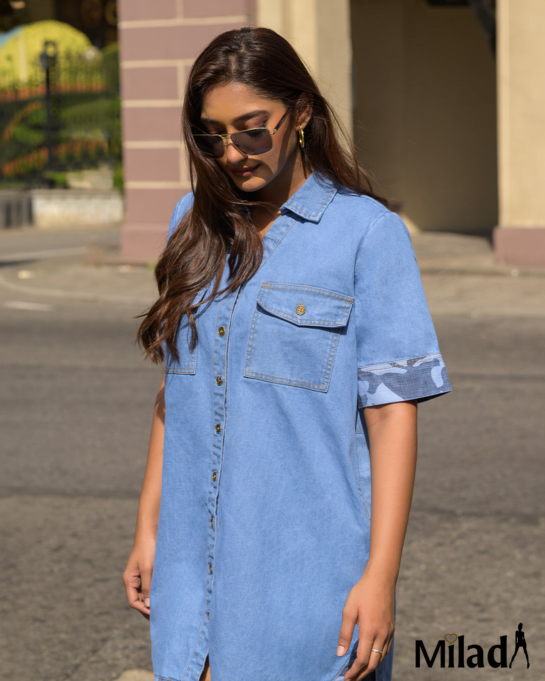 CAMA PRINTED BUTTON UP SHIRT DRESS