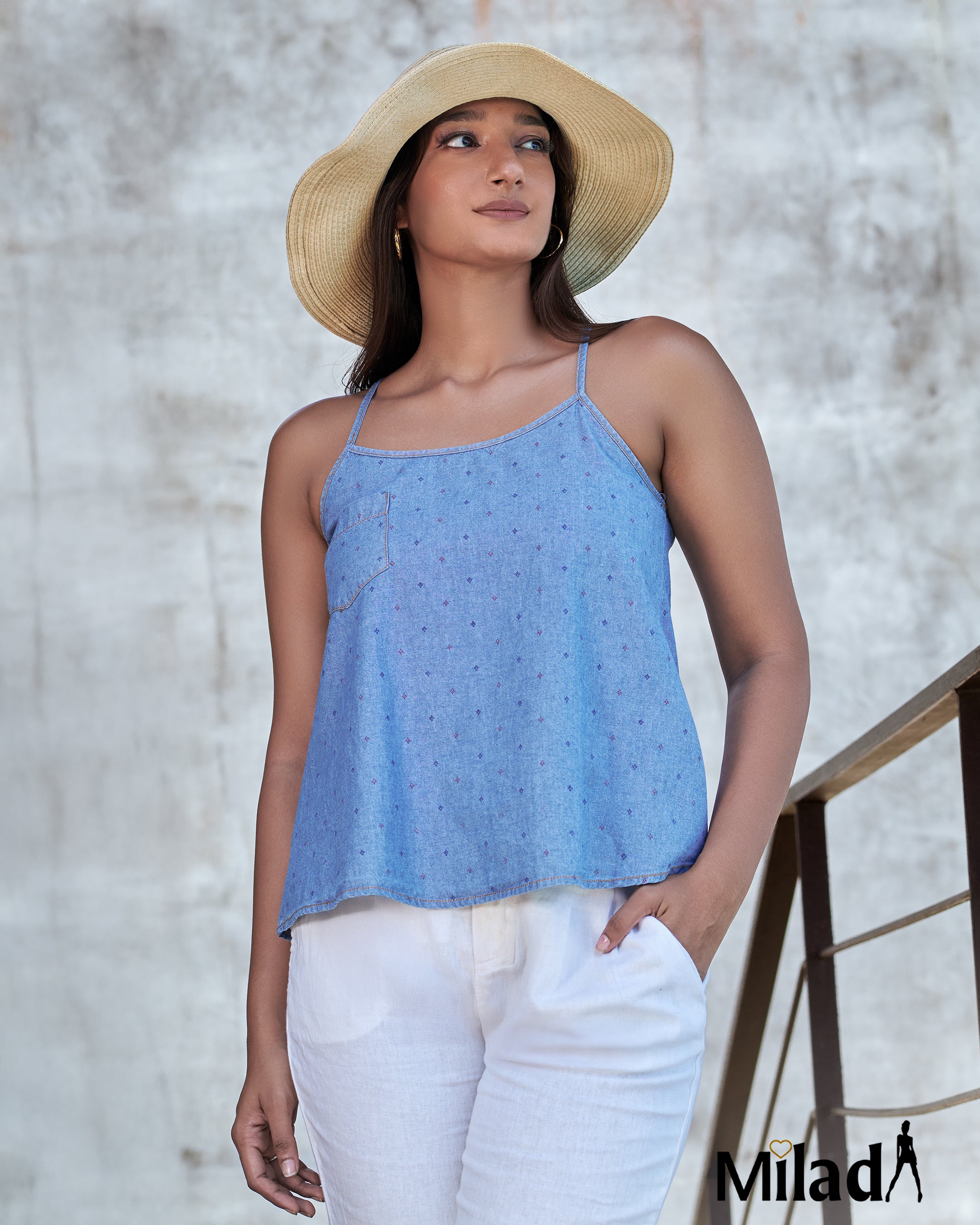 PRINTED CHAMBRAY CAMI