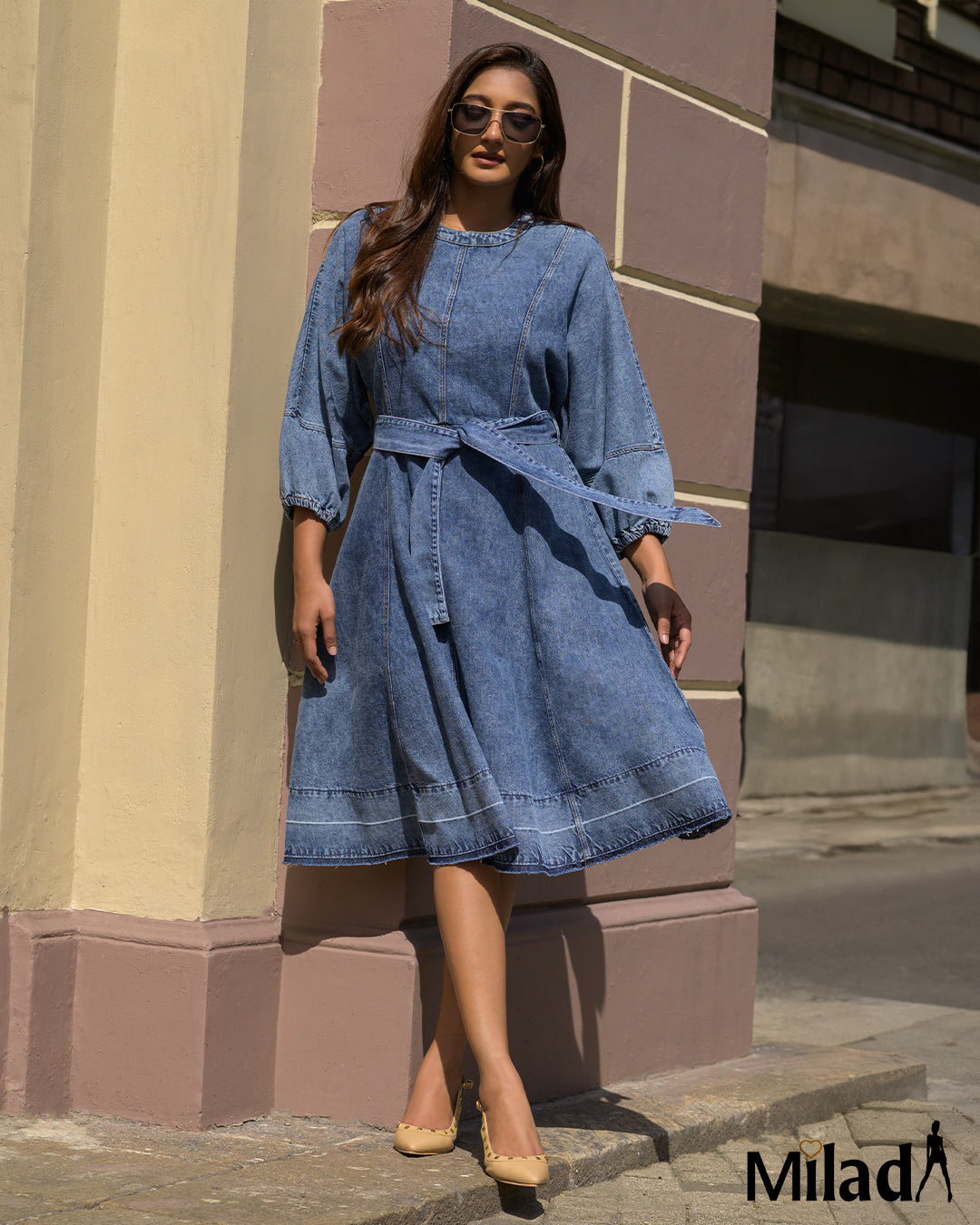 HEM DETALED DENIM SAKTER DRESS