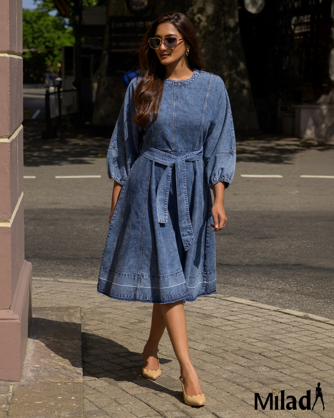HEM DETALED DENIM SAKTER DRESS