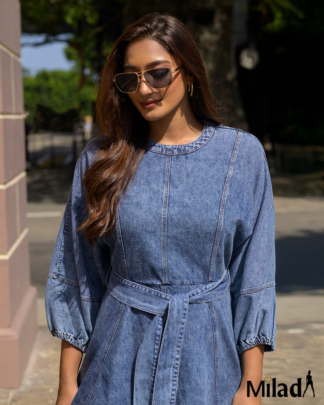 HEM DETALED DENIM SAKTER DRESS
